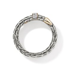 John Hardy Spear 1/8ctw Diamond Triple Tier Two-Tone Sterling Silver and 14k Yellow Gold Band
