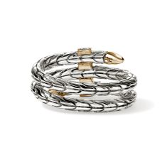 John Hardy Spear 1/8ctw Diamond Triple Tier Two-Tone Sterling Silver and 14k Yellow Gold Band
