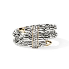 John Hardy Spear 1/8ctw Diamond Triple Tier Two-Tone Sterling Silver and 14k Yellow Gold Band John Hardy Spear 1/8ctw Diamond Triple Tier Two-Tone Sterling Silver and 14k Yellow Gold Band