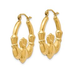 14k Yellow Gold Claddagh Hoop Earrings, 27mm