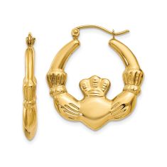 14k Yellow Gold Claddagh Hoop Earrings, 27mm 1