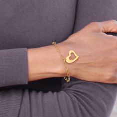 14k Yellow Gold Heart Charm Oval Link Bracelet