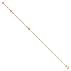 14k Yellow Gold Cross and Miraculous Medal Beaded Rosary Bracelet