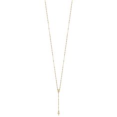14k Yellow Gold Cross and Miraculous Medal Beaded Rosary Necklace