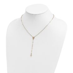 14k Yellow Gold Cross and Miraculous Medal Beaded Rosary Necklace