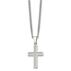Stainless Steel Grey Carbon Fiber Inlay Small Cross Pendant Necklace