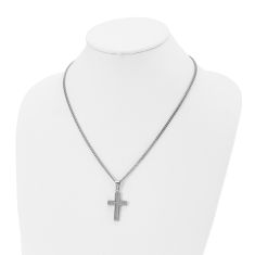 Stainless Steel Grey Carbon Fiber Inlay Small Cross Pendant Necklace