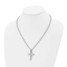 Stainless Steel Brushed and Cut Out Cross Pendant Necklace