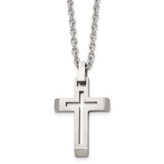 Stainless Steel Brushed and Cut Out Cross Pendant Necklace Stainless Steel Brushed and Cut Out Cross Pendant Necklace