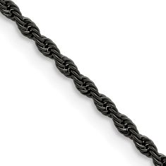 Black Ion-Plated Stainless Steel 2.4mm Rope Chain Necklace