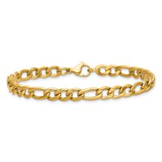 Men's Yellow Ion-Plated Stainless Steel 6.3mm Figaro Chain Bracelet 1