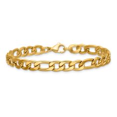 Men's Yellow Ion-Plated Stainless Steel 6.75mm Figaro Chain Bracelet 1