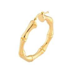 14k Yellow Gold Bamboo Hoop Earrings, 35mm