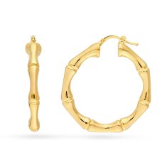 14k Yellow Gold Bamboo Hoop Earrings, 35mm 1
