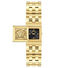 Versace Reveal Black Sunray Dial IP Yellow Gold Bracelet Watch 18X25mm - VE0C00325