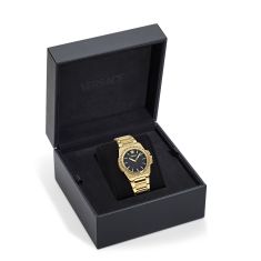 Versace Greca Reaction Black Guilloche Dial Gold-Tone Bracelet Watch 38mm - VE0D00525