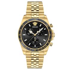 Versace Greca Chrono Black Sunray Dial IP Yellow Gold Bracelet Watch 43mm - VE0H00525 1