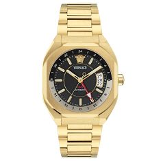 Versace V-Contempo GMT Black Matte Dial IP Yellow Gold Bracelet Watch 40X48.3mm - VE0I00425