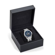 Versace V-Galaxy Moonphase Blue Stone Dial Stainless Steel Bracelet Watch 43mm - VE0K00125