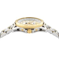 Versace V-Galaxy Moonphase White Guilloche Dial Two-Tone Bracelet Watch 43mm - VE0K00225