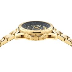 Versace V-Galaxy Moonphase Black Guilloche Dial IP Yellow Gold Bracelet Watch 43mm - VE0K00425