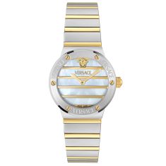 Versace Greca Logo White Mother of Pear Dial Two-Tone Watch 33mm - VE0S00325