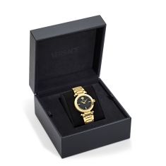 Versace Greek Black Guilloche Dial IP Yellow Gold Bracelet Watch 35mm - VE5B00625