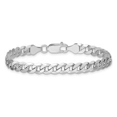 14k White Gold 6.25mm Beveled Curb Chain Bracelet