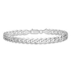 14k White Gold 7.25mm Beveled Curb Chain Bracelet