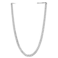 14k White Gold 7.25mm Beveled Curb Chain Necklace 1