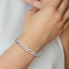 14k White Gold 3mm Flat Figaro Chain Bracelet