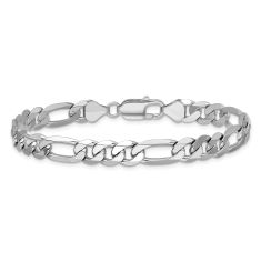 Men's 14k White Gold 7.5mm Flat Figaro Chain Bracelet 1