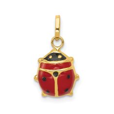 14k Yellow Gold Red and Black Enameled Ladybug Charm Pendant 1