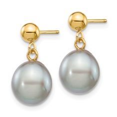 Grey Freshwater Cultured Pearl 14k Yellow Gold Drop Earrings