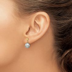 Grey Freshwater Cultured Pearl 14k Yellow Gold Drop Earrings