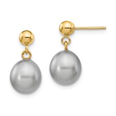 Grey Freshwater Cultured Pearl 14k Yellow Gold Drop Earrings Grey Freshwater Cultured Pearl 14k Yellow Gold Drop Earrings