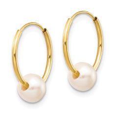 Freshwater Cultured Pearl 14k Yellow Gold Endless Hoop Earrings, 16.5mm