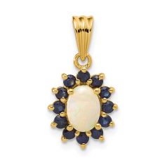 Oval Opal and Blue Sapphire 14k Yellow Gold Pendant 1