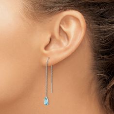 Pear Blue Topaz 14k White Gold Threader Earrings