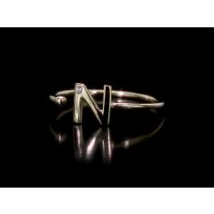 Yellow Gold Diamond Accent Initial N Open Ring