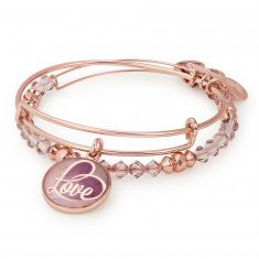 Alex and Ani May Limited Edition Love Art Infusion Set of Two Bangle Bracelets Shiny Rose Gold Finish
