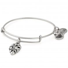 Alex and Ani Palm Leaf Charm Bangle Bracelet Rafaelian Silver Finish