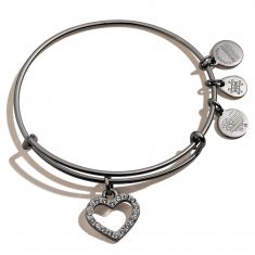 Alex and Ani Pav Heart Charm Bangle Bracelet Shiny Midnight