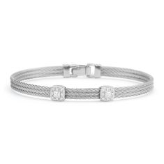 ALOR 1/10ctw Diamond Double Square Station Grey Cable and White Gold Cable Classic Stackable Bracelet