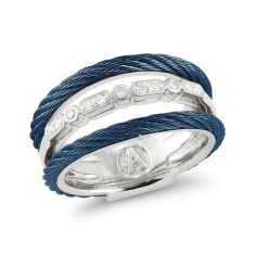 ALOR 1/10ctw Diamond Layered Blueberry Cable Stainless Steel and White Gold Ring | Size 7