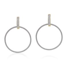 ALOR 1/10ctw Grey Cable Stainless Steel and Yellow Gold Drop Circle Earrings