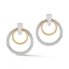 ALOR 1/15ctw Diamond Yellow and Grey Cable Stainless Steel and White Gold Droplet Earrings