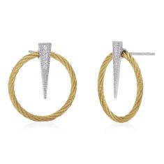 ALOR 1/15ctw Diamond Yellow Cable Stainless Steel and White Gold Full Circle Spear Earrings