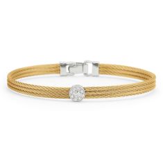 ALOR 1/20ctw Diamond Single Round Station Yellow Cable and White Gold Classic Stackable Bracelet