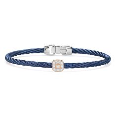 ALOR 1/20ctw Diamond Single Square Station Blueberry Cable, White Gold, and Rose Gold Essential Stackable Bracelet